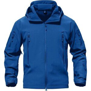 Men's #06-Blue Tactical Soft Shell Winter Jacket with Fleece Lining & Hood